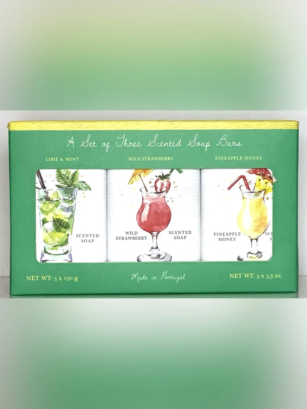 Lime & Mint, Wild Strawberry, Pineapple Honey Scented Soap Set - Green